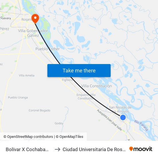 Bolívar X Cochabamba to Ciudad Universitaria De Rosario map