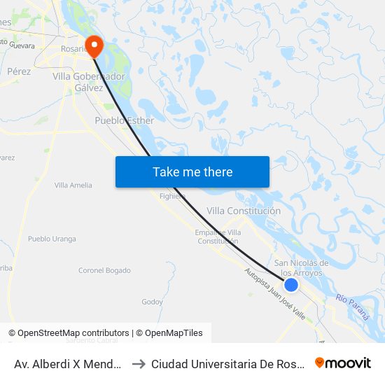 Av. Alberdi X Mendoza to Ciudad Universitaria De Rosario map