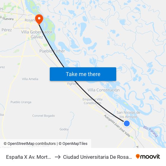 España X Av. Morteo to Ciudad Universitaria De Rosario map