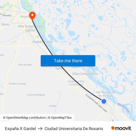 España X Gardel to Ciudad Universitaria De Rosario map