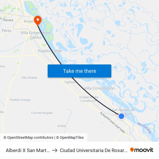 Alberdi X San Martín to Ciudad Universitaria De Rosario map