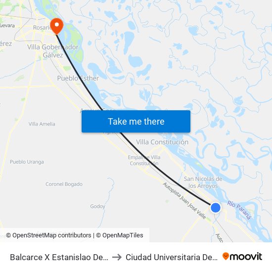 Balcarce X Estanislao Del Campo to Ciudad Universitaria De Rosario map