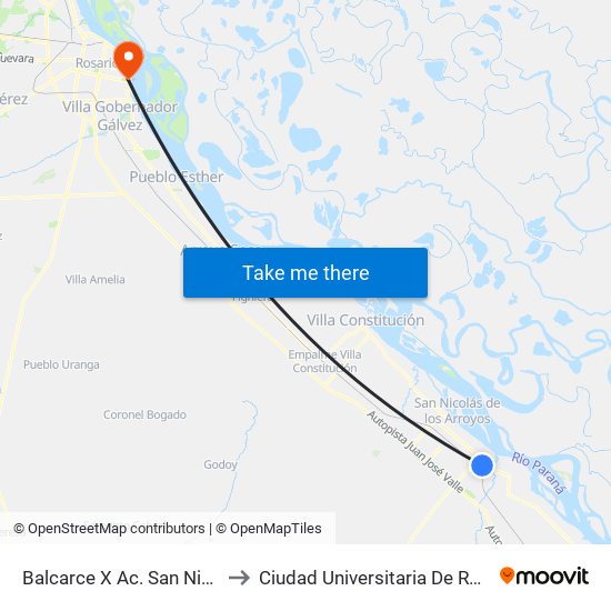 Balcarce X Ac. San Nicolas to Ciudad Universitaria De Rosario map