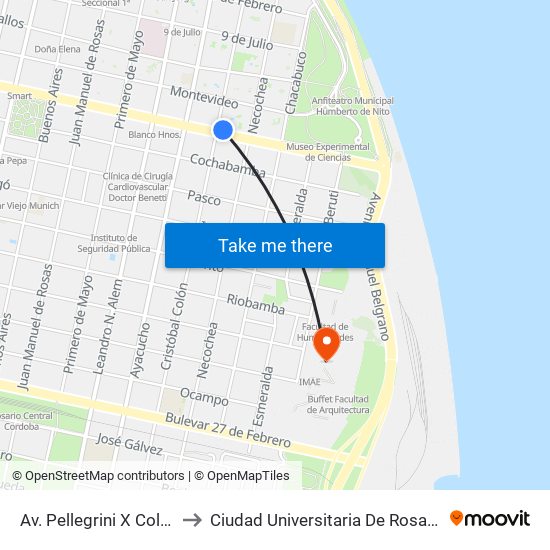 Av. Pellegrini X Colón to Ciudad Universitaria De Rosario map