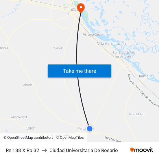 Rn 188 X Rp 32 to Ciudad Universitaria De Rosario map