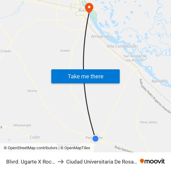 Blvrd. Ugarte X Rocha to Ciudad Universitaria De Rosario map