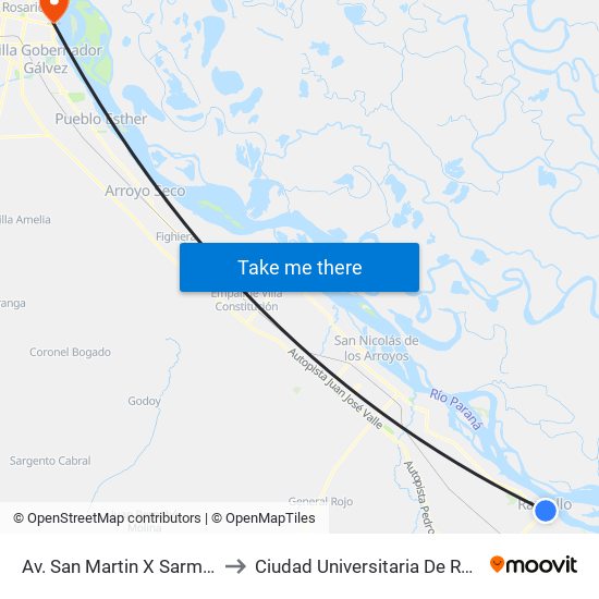 Av. San Martin X Sarmiento to Ciudad Universitaria De Rosario map