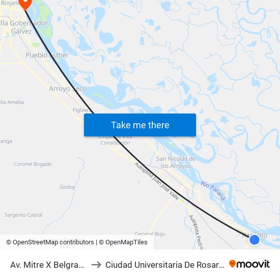 Av. Mitre X Belgrano to Ciudad Universitaria De Rosario map