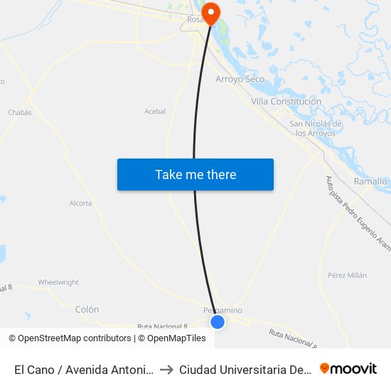 El Cano / Avenida Antonio Rivero to Ciudad Universitaria De Rosario map