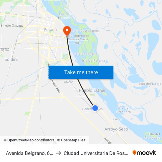 Avenida Belgrano, 649 to Ciudad Universitaria De Rosario map