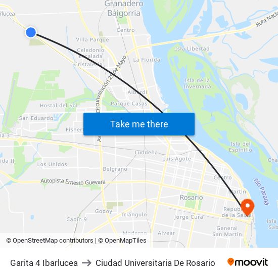 Garita 4 Ibarlucea to Ciudad Universitaria De Rosario map