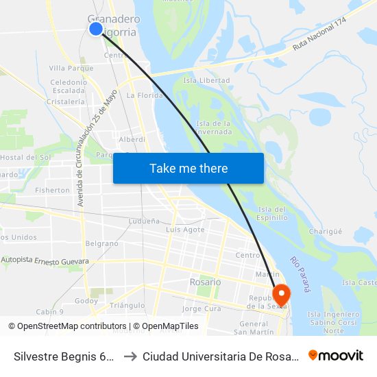 Silvestre Begnis 632 to Ciudad Universitaria De Rosario map