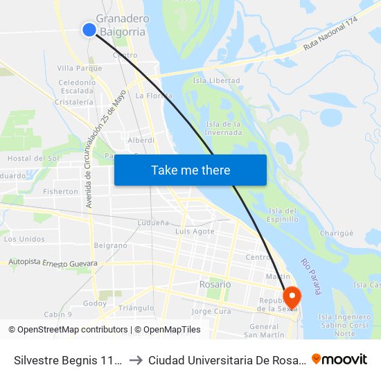 Silvestre Begnis 1102 to Ciudad Universitaria De Rosario map