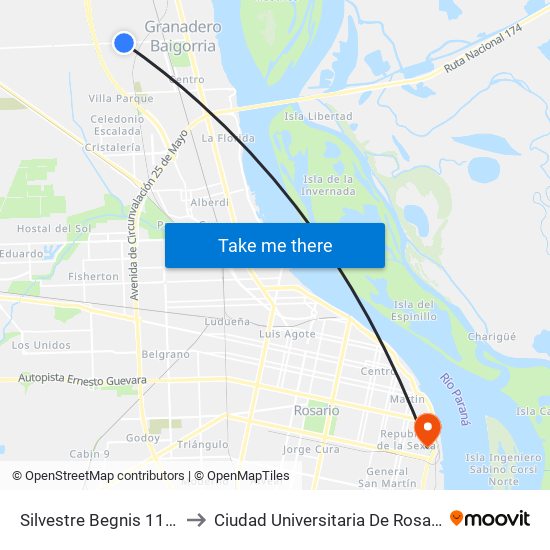 Silvestre Begnis 1150 to Ciudad Universitaria De Rosario map