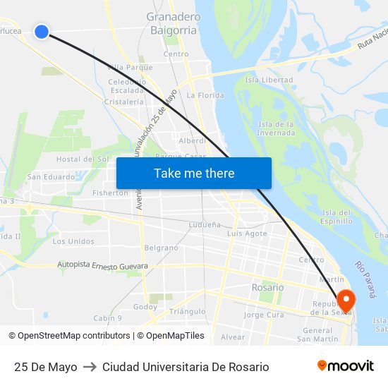 25 De Mayo to Ciudad Universitaria De Rosario map