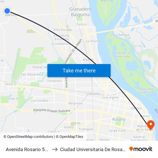 Avenida Rosario 589 to Ciudad Universitaria De Rosario map