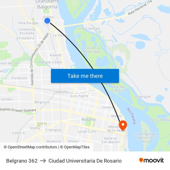 Belgrano 362 to Ciudad Universitaria De Rosario map