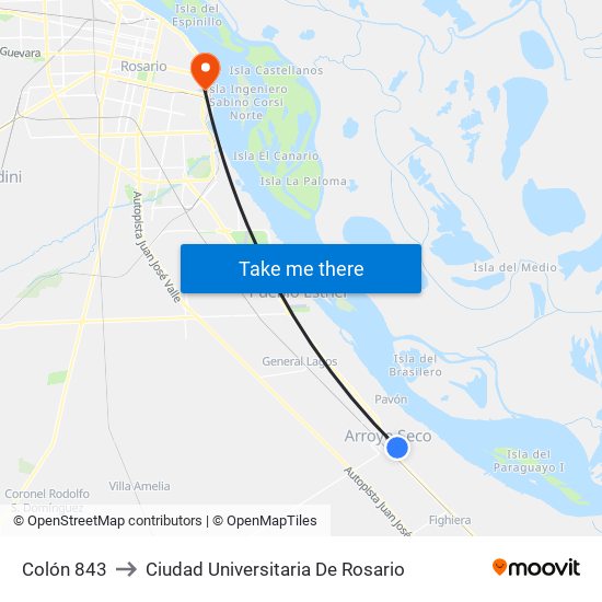 Colón 843 to Ciudad Universitaria De Rosario map