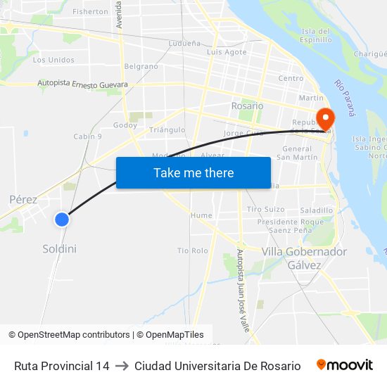 Ruta Provincial 14 to Ciudad Universitaria De Rosario map