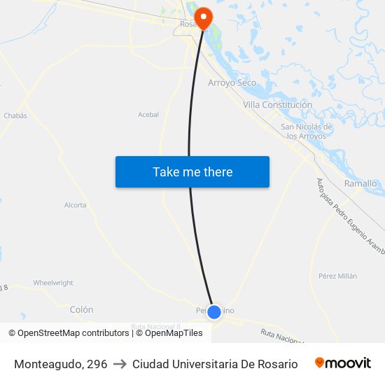 Monteagudo, 296 to Ciudad Universitaria De Rosario map
