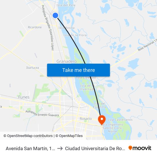 Avenida San Martín, 1501 to Ciudad Universitaria De Rosario map