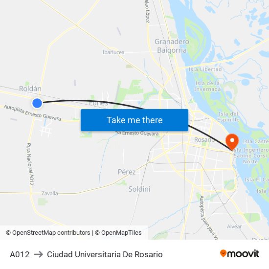 A012 to Ciudad Universitaria De Rosario map