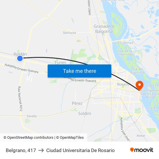 Belgrano, 417 to Ciudad Universitaria De Rosario map