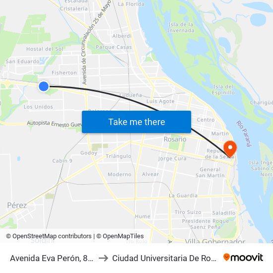 Avenida Eva Perón, 8712 to Ciudad Universitaria De Rosario map