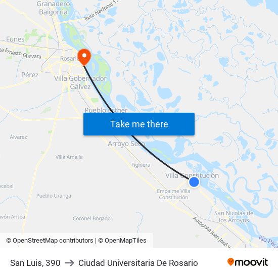 San Luis, 390 to Ciudad Universitaria De Rosario map