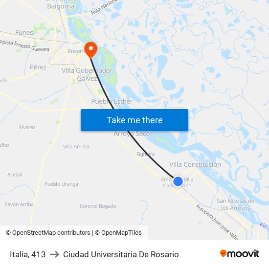 Italia, 413 to Ciudad Universitaria De Rosario map