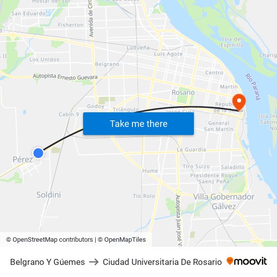 Belgrano Y Gúemes to Ciudad Universitaria De Rosario map
