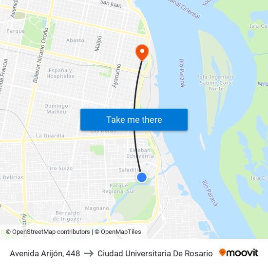 Avenida Arijón, 448 to Ciudad Universitaria De Rosario map