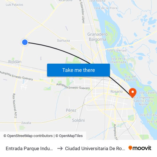 Entrada Parque Industrial to Ciudad Universitaria De Rosario map