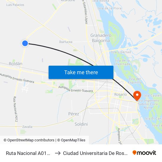 Ruta Nacional A012, 5 to Ciudad Universitaria De Rosario map