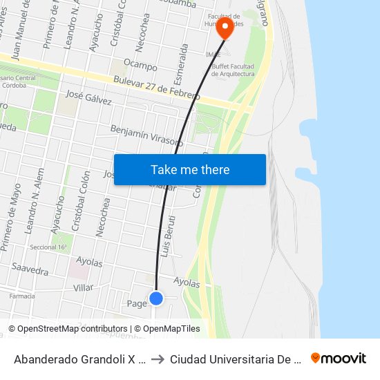 Abanderado Grandoli X Ortega to Ciudad Universitaria De Rosario map