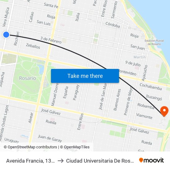 Avenida Francia, 1384 to Ciudad Universitaria De Rosario map