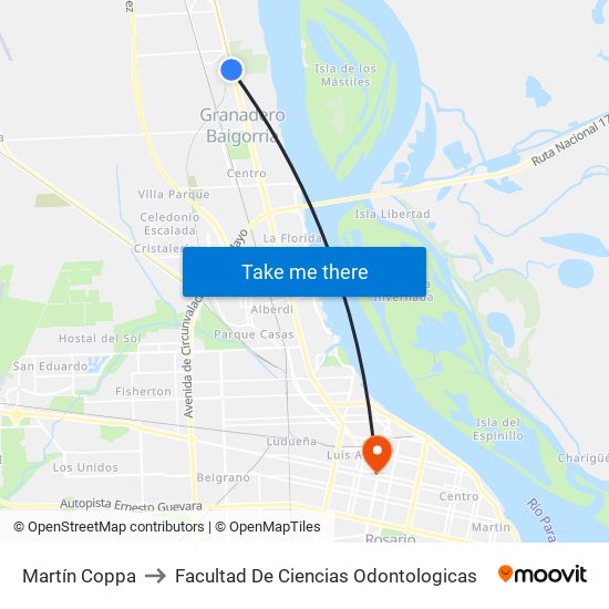 Martín Coppa to Facultad De Ciencias Odontologicas map