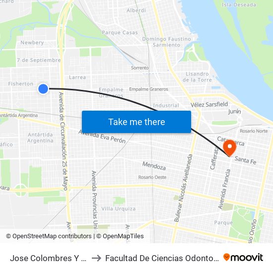 Jose Colombres Y Apipe to Facultad De Ciencias Odontologicas map