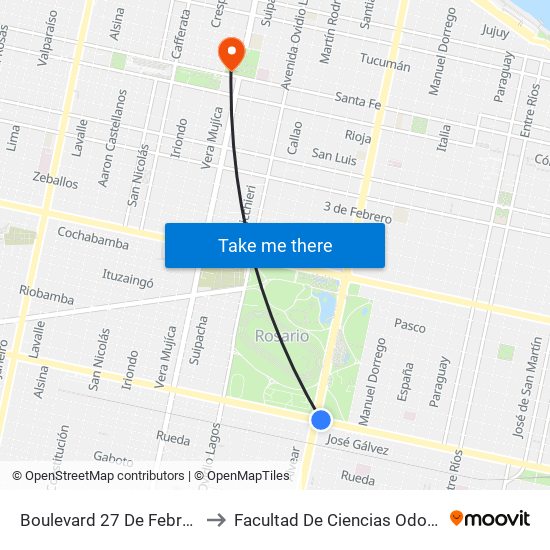 Boulevard 27 De Febrero, 2175 to Facultad De Ciencias Odontologicas map
