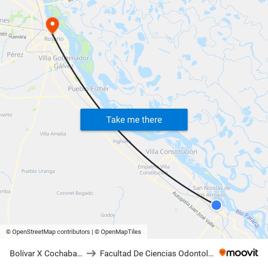 Bolívar X Cochabamba to Facultad De Ciencias Odontologicas map