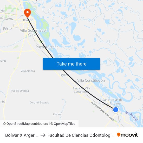 Bolívar X Argerich to Facultad De Ciencias Odontologicas map