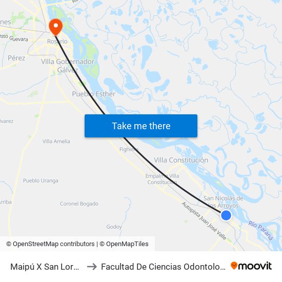 Maipú X San Lorenzo to Facultad De Ciencias Odontologicas map