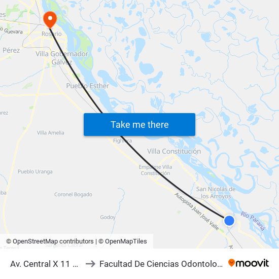 Av. Central X 11 Este to Facultad De Ciencias Odontologicas map