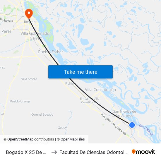 Bogado X 25 De Mayo to Facultad De Ciencias Odontologicas map