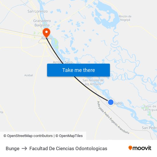 Bunge to Facultad De Ciencias Odontologicas map