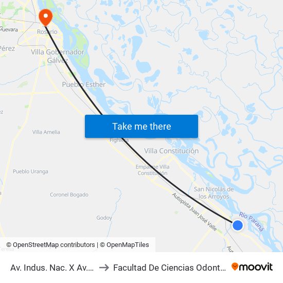 Av. Indus. Nac. X Av. Rocca to Facultad De Ciencias Odontologicas map