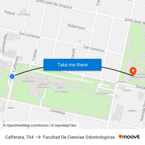Cafferata, 704 to Facultad De Ciencias Odontologicas map