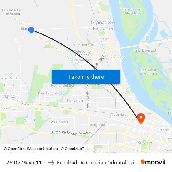 25 De Mayo 1125 to Facultad De Ciencias Odontologicas map