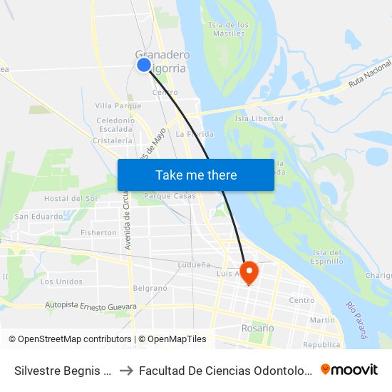 Silvestre Begnis 632 to Facultad De Ciencias Odontologicas map