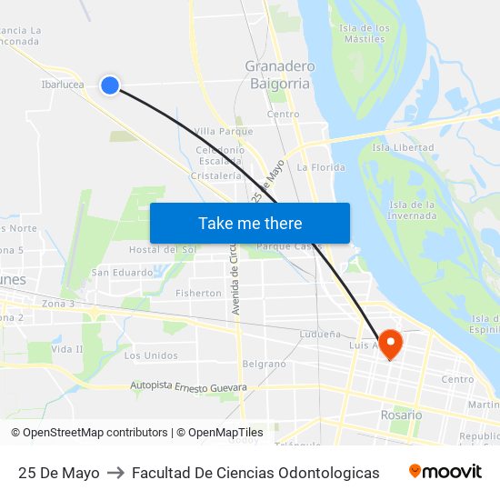 25 De Mayo to Facultad De Ciencias Odontologicas map